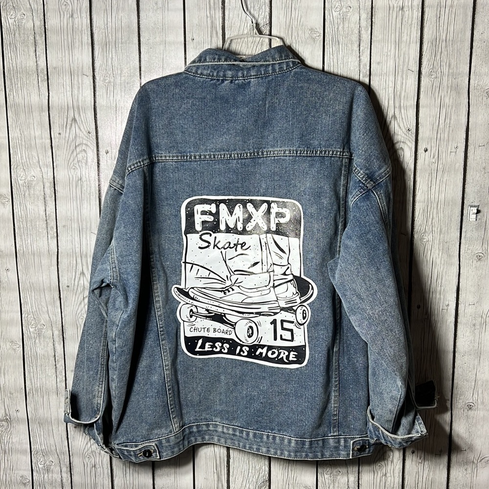 Doslavida denim fashion oversized graphic jacket size large